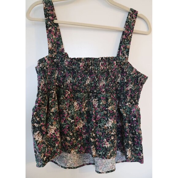 Reitmans Sleeveless Smocked Linen Top Black Floral L - Picture 3 of 3